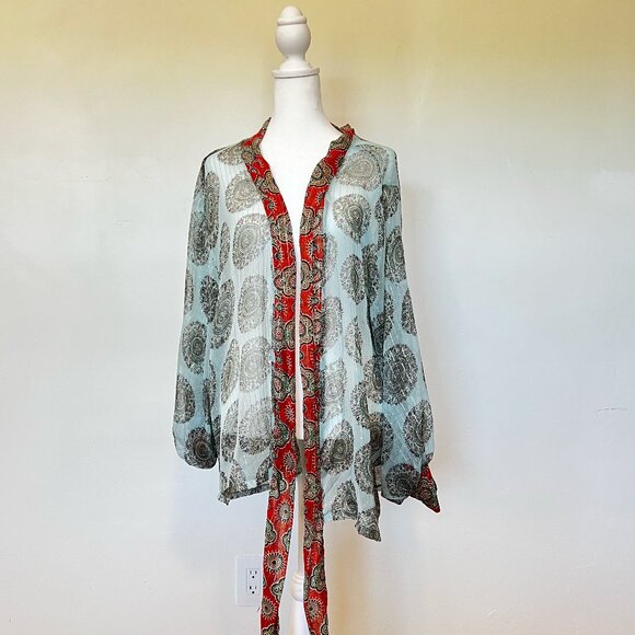FREE PEOPLE Kantha Shimmer Tie Front Kimono, Size OS - Picture 9 of 10